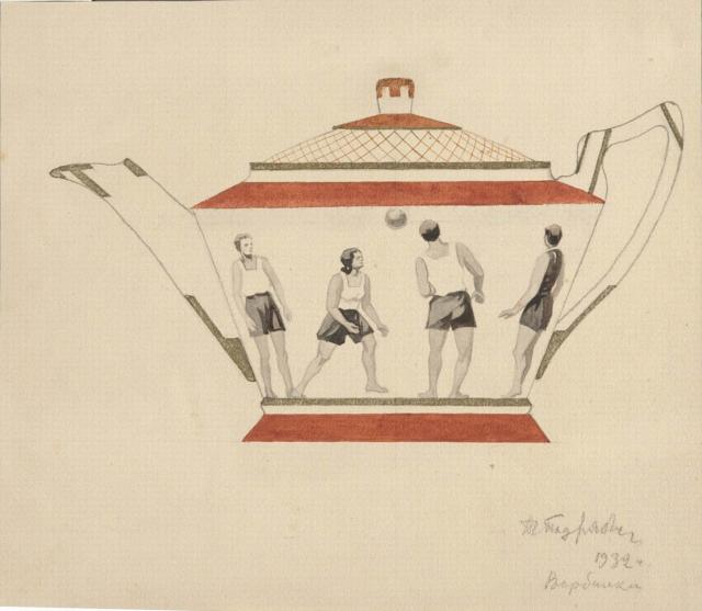 Подрябинников Т.З. Эскиз росписи чайника к сервизу «Физкультура». 1932